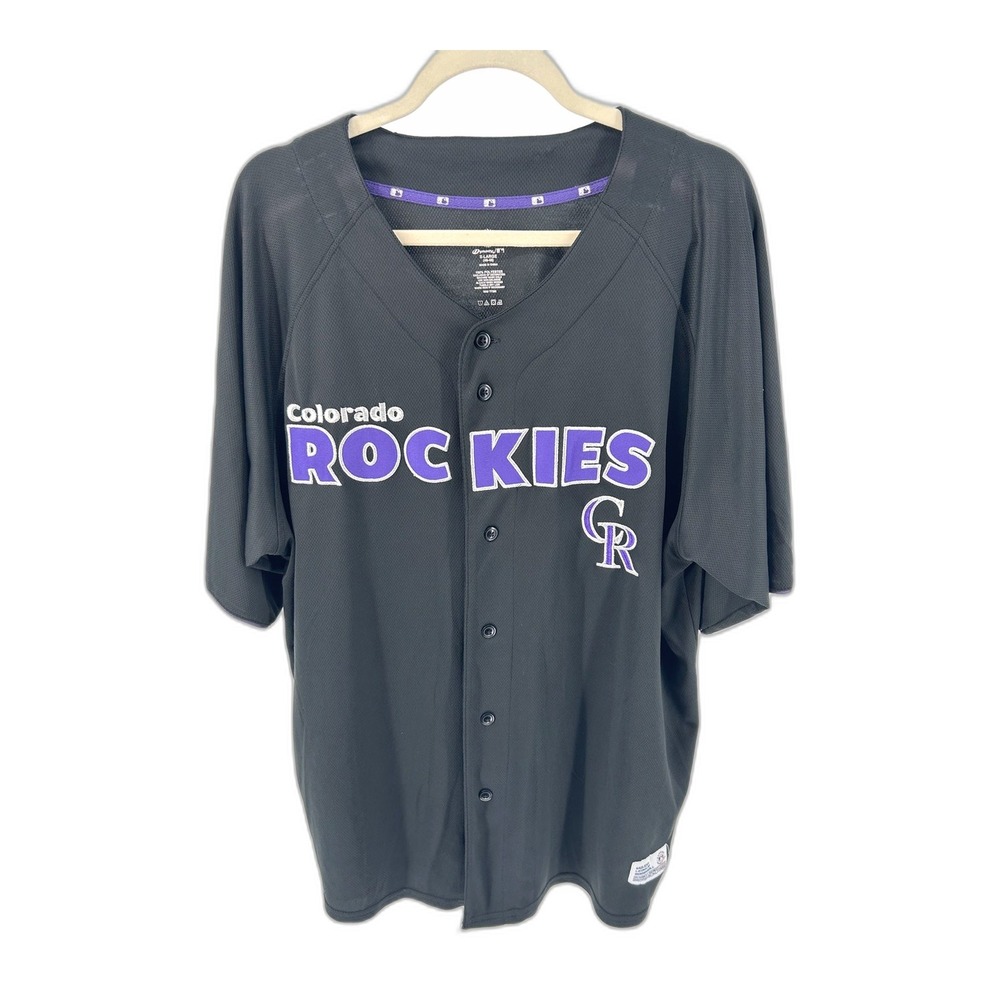 MLB Dynasty Series Colorado Rockies Jersey Mens XL Black Purple Button Up Mesh